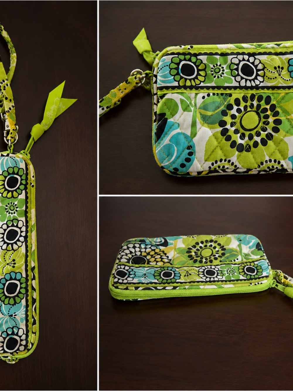 Vera Bradley Lime Green Floral Quilted Wristlet Wallet